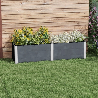 Outsunny 6.6' x 1.6' x 1.8' Elevated Planter Box with Open Bottom, Raised Garden Bed for Vegetables, Flowers, Fruits, Herbs, Grey