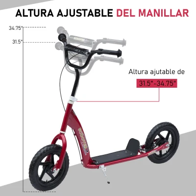 HOMCOM Kick Scooter for Kids 5-12 Years Old with Adjustable Height Handlebar, Non-slip Footplate, Big Wheels, Rear Brake, Red(m-7)