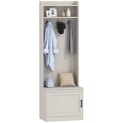 HOMCOM Narrow Hall Tree with Shoe Storage Bench, White Wood Grain