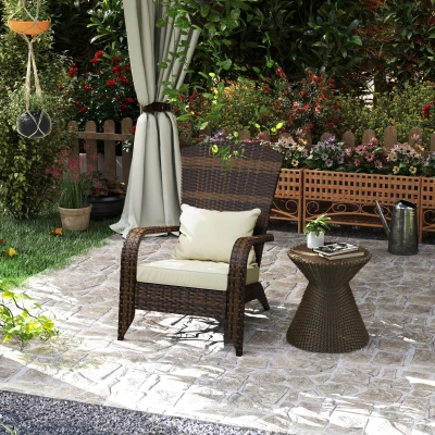 Outsunny Adirondack Chair, Rattan Wicker, Soft Cushions, Cream White