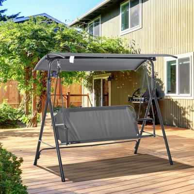 Outsunny 3-Person Outdoor Swing with Canopy, Steel Frame, Gray