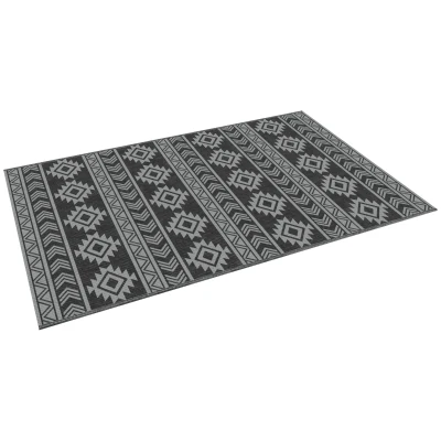Outsunny Reversible Outdoor RV Rug, Patio Floor Mat, 6' x 9' Plastic Straw Rug for Backyard, Deck, Beach, Camping, Black & Grey