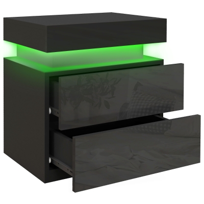 HOMCOM Nightstand, Bedside Table with LED Lights and 2 Drawers for Bedroom, Living Room, Black