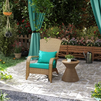 Outsunny Adirondack Chair, Rattan Wicker, Soft Cushions, Sky Blue