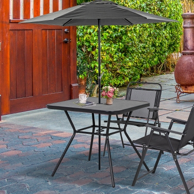 Outsunny Square Outdoor Table, Patio Bistro Coffee Table with Faux-marbled Top and 42mm Umbrella Hole for Garden, Dark Grey