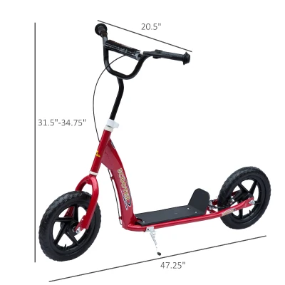 HOMCOM Kick Scooter for Kids 5-12 Years Old with Adjustable Height Handlebar, Non-slip Footplate, Big Wheels, Rear Brake, Red(m-3)