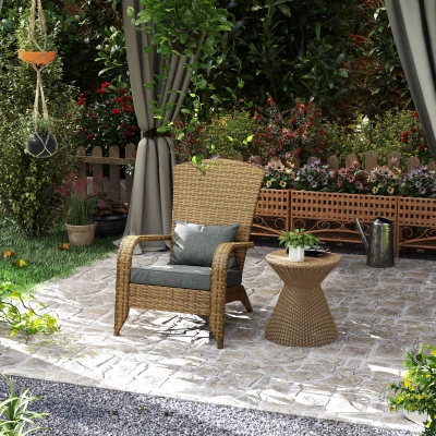 Outsunny Adirondack Chair, Rattan Wicker, Soft Cushions, Gray