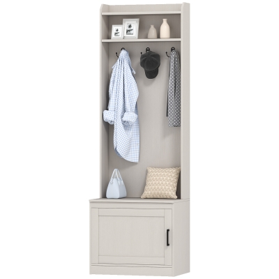 HOMCOM Rustic Hall Tree with Shoe Storage Bench, Coat Rack and Shelves, White