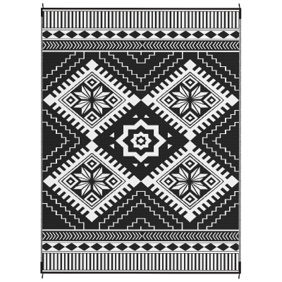Outdoor Rug 143.7" x 107.9" x 0.12" White and Black Toothed Rhombus