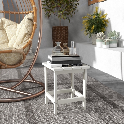 Outsunny Side Table, Square Patio End Table, Weather Resistant 15" Outdoor HDPE Table for Porch, Balcony, White