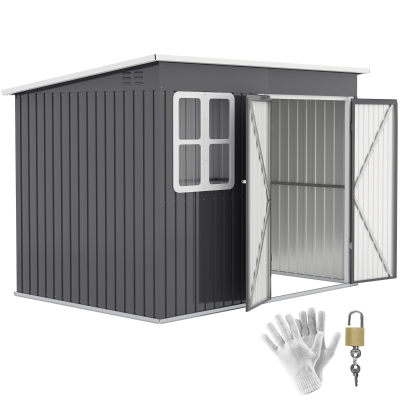 Outsunny 8.5' x 6' Galvanised Steel Outdoor Storage Shed, Garden Shed with Window, Lockable Wide Doors and Air Vents, Dark Grey
