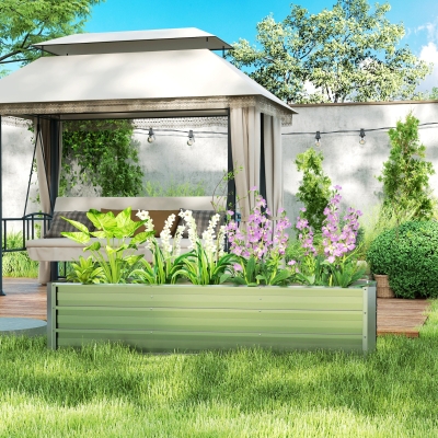 Outsunny 6' x 1.5' x 1.3' Galvanized Raised Garden Bed, Elevated Large Metal Planter Box w/ Install Gloves for Backyard, Patio to Grow Vegetables, Herbs, and Flowers, Silver