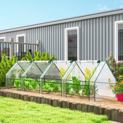Outsunny Portable Mini Greenhouse Tunnel Growing Tent Plants Flower Warm House w/ Zippered Roll-up Doors, Clear