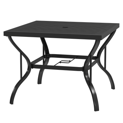 Outsunny 37" Square Outdoor Dining Table, Galvanized Steel Patio Table with 2" Umbrella Hole, Slatted Metal Top, Black