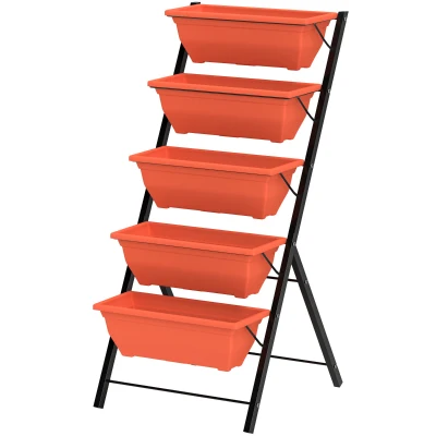Outsunny 5-Tier Raised Garden Bed Plant Stand Flower Pots with Leaking Holes Red