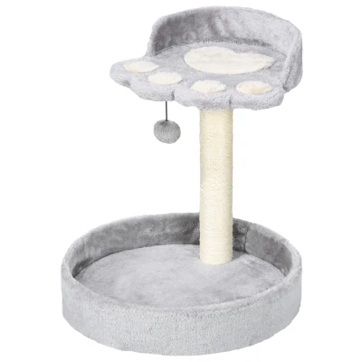 PawHut 17" Small Cat Tree, Cat Tower with Sisal Scratching Post, Dangling Ball, Bed, Kitten Activity Centre, Light Grey