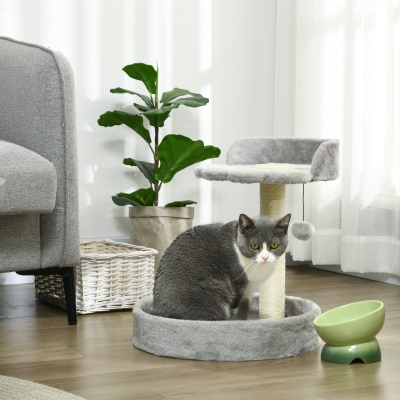 PawHut 17" Small Cat Tree, Cat Tower with Sisal Scratching Post, Dangling Ball, Bed, Kitten Activity Centre, Light Grey