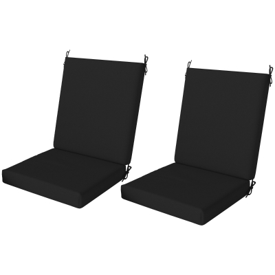 Outsunny Outdoor Cushions Set of 2 for Dining Chairs, Outdoor Seat Cushions with Back, Fade-Resistant Yarn-Dyed Polyester, Black