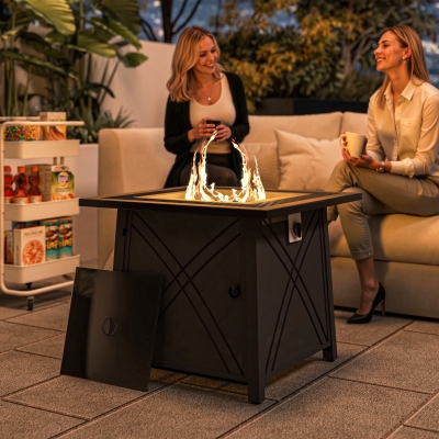 Outsunny 28" Propane Fire Pit Table 40,000 BTU Square Outdoor Gas Fire Table with Waterproof Cover, Adjustable Foot Pads