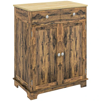 HOMCOM Kitchen Storage Cabinet with Adjustable Shelf, 2 Drawers and 2 Doors, Sideboard Buffet Cabinet, Rustic Brown
