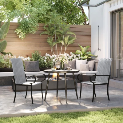 Outsunny Set of 2 Wicker Dining Chairs with Armrests, Gray