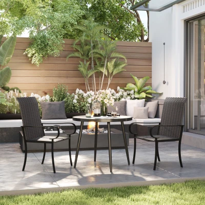 Outsunny Set of 2 Wicker Dining Chairs with Armrests, Brown