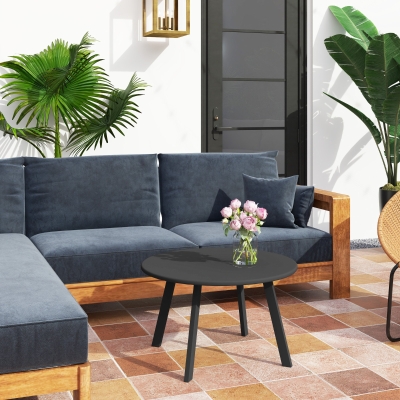 Outsunny Round Outdoor Side Table, Patio Coffee Table with Metal Frame and Non-Slip Foot Pads, Black