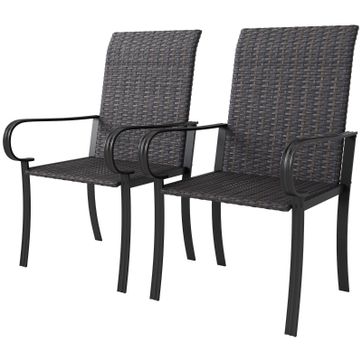 Outsunny Set of 2 Wicker Dining Chairs with Armrests, Brown