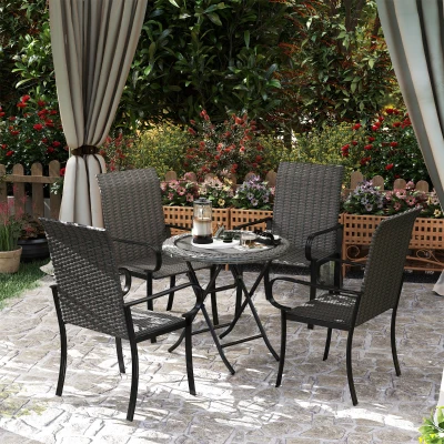 Outsunny Set of 4 Outdoor Wicker Dining Chairs with Armrests, Brown