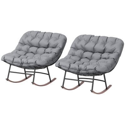 Outsunny Outdoor Rocking Patio Chairs Set of 2 with Cushions, Gray