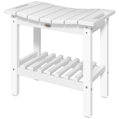 Outsunny 2-Tier Outdoor Shower Bench, HDPE Side Table, White