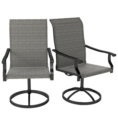 Outsunny Outdoor Swivel Dining Chairs Set of 2, High Back Swivel Chairs with All Weather Mesh for Deck, Backyard, Poolside, Grey