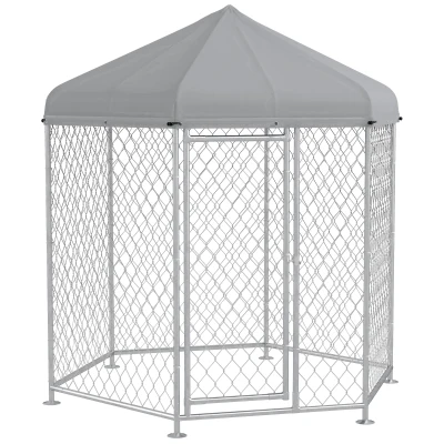 PawHut 6.9' x 6.1' x 7' Outdoor Dog Kennel Dog Run with Waterproof, UV Resistant Cover for Medium Large Sized Dogs, Silver