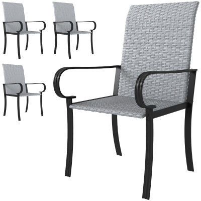 Outsunny Set of 4 Wicker Dining Chairs with Armrest, Gray