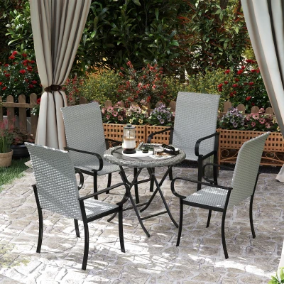 Outsunny Set of 4 Wicker Dining Chairs with Armrest, Gray