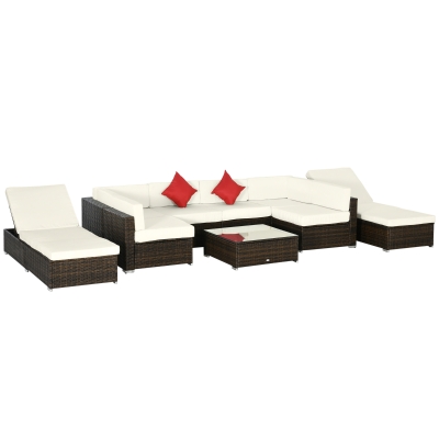 Outsunny 9 Pieces Wicker Patio Furniture Set with Cushion, Cream White