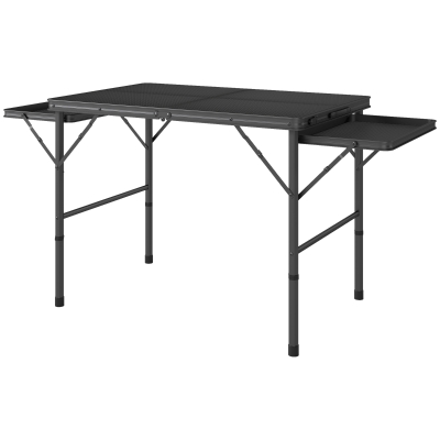 Outsunny 4.5ft Folding Grill Table, Height Adjustable Camping Table w/ Wing Panels, Metal Portable Picnic Table w/ Mesh Desktop