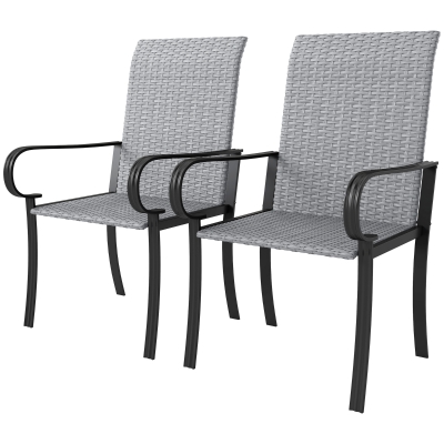Outsunny Set of 2 Wicker Dining Chairs with Armrests, Gray