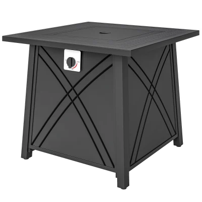 Outsunny 28" Propane Fire Pit Table 40,000 BTU Square Outdoor Gas Fire Table with Waterproof Cover, Adjustable Foot Pads