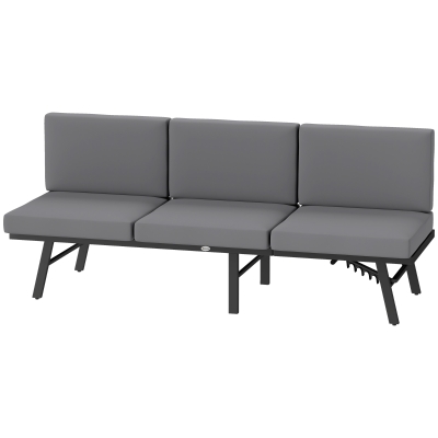 Outsunny 3-in-1 3-Seater Outdoor Sofa, Lounge Chair with 5-Position Adjustable Back, Patio Loveseat with Folding Table, Grey