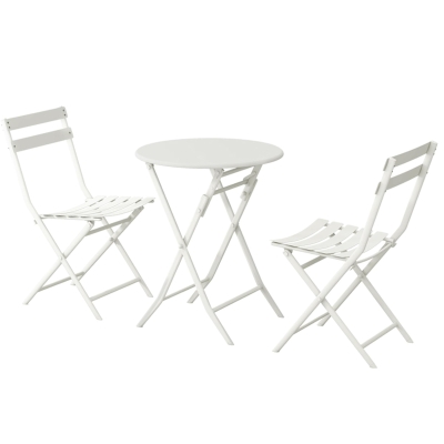 3-Piece Patio Bistro Set with Foldable Round Table and Chairs, White