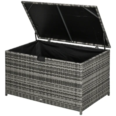 Outsunny 113 Gallon Outdoor Storage Box, Rattan Deck Box for Indoor, Patio Furniture Cushions, Grey