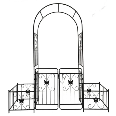 Anti-Rust Coating Metal Garden Arch with Double Gate, Black