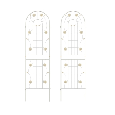 2 Pack Metal Garden Trellis with Versatile Decoration, Cream White