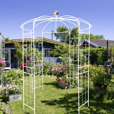 Birdcage Shape Garden Arbor with Iron Construction, Cream White