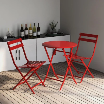 3-Piece Patio Bistro Set with Foldable Round Table and Chairs, Red