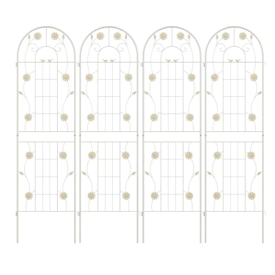 4 Pack Rustproof Metal Garden Trellis for Climbing Plant Support, Cream White
