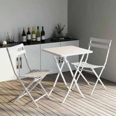 3-Piece Patio Bistro Set with Foldable Square Table and Chairs, White