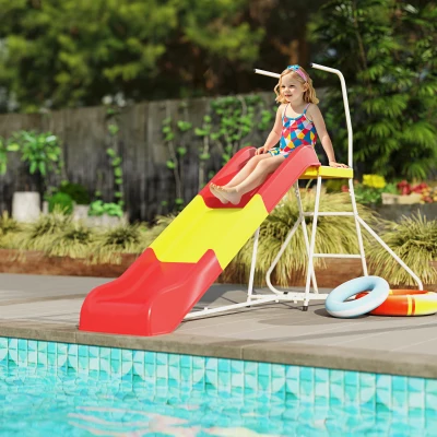 Qaba 6ft Kids Slide, Metal Playground with Ladder, Indoor/Outdoor, Red