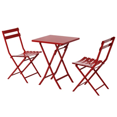 3-Piece Patio Bistro Set with Foldable Square Table and Chairs, Red